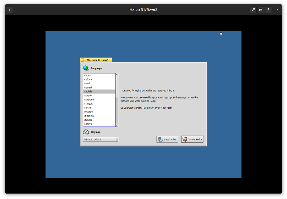 Let's try something different. Thanks to <a href="/BoxesGNOME/">GNOME Boxes</a> I can quickly spin up a VM on my <a href="/fedora_linux/">Fedora Linux</a> box - today it's <a href="/haikuOS/">Haiku</a> #virtualmachine #virtualization