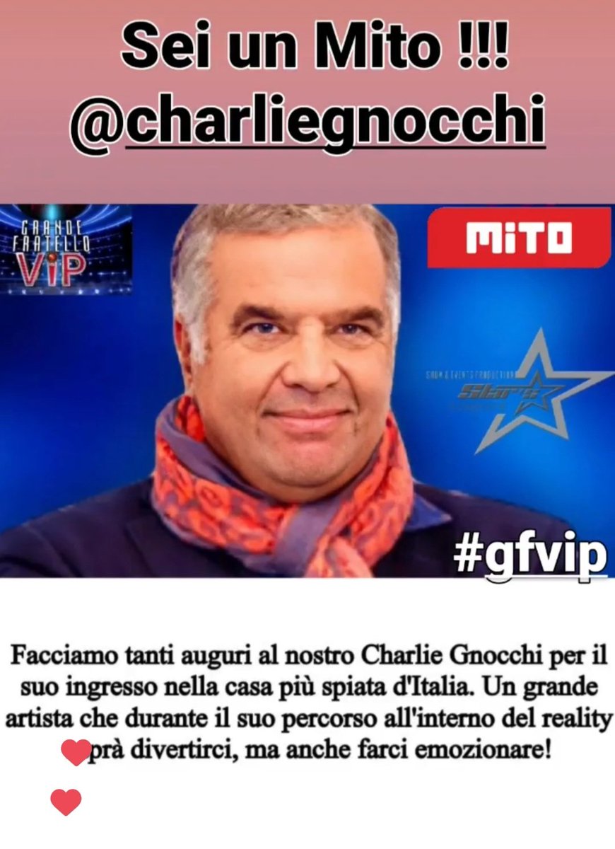 PaoloChiparo's tweet photo. Ingresso da #star... #charlie #gnocchi sei un #mito!!! #GFvip #GrandeFratelloVip https://t.co/cT2nwuQJWt