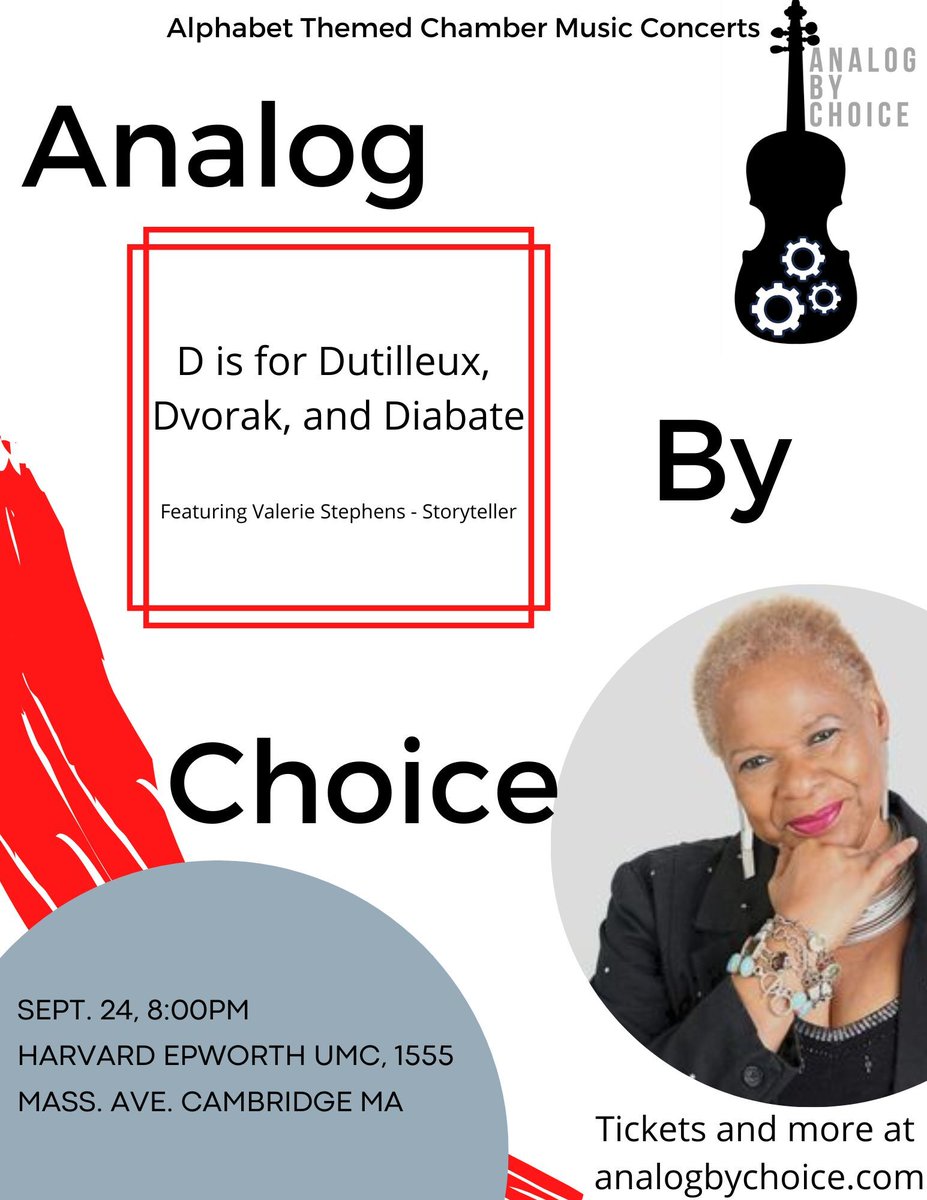 If you enjoy solo cello, quartets, &amp; storytelling, join us Sep. 24th, 8pm @ Harvard Epworth UMC w/ <a href="/ByAnalog/">Analog By Choice</a>! This concert is brought to you by the letter "D". Hear works from Dvorak, Dutilleux, &amp; Diabate, feat. appearances from BMP TA's &amp; Valerie Stephens. Hope to see you there!