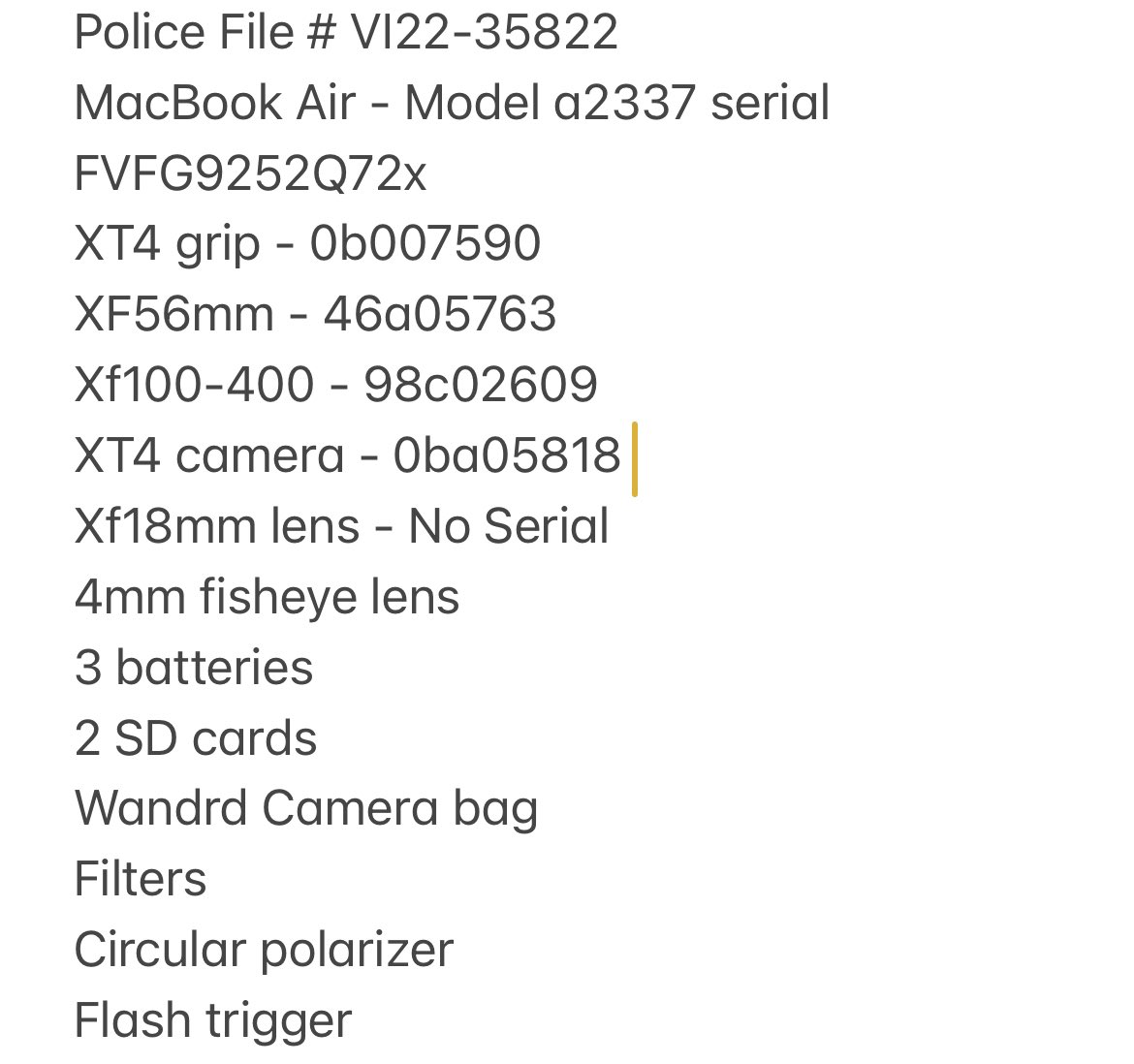 My MacBook & Fuji camera rig were stolen from my car last night in Esquimalt. $1k reward, no questions asked if returned.