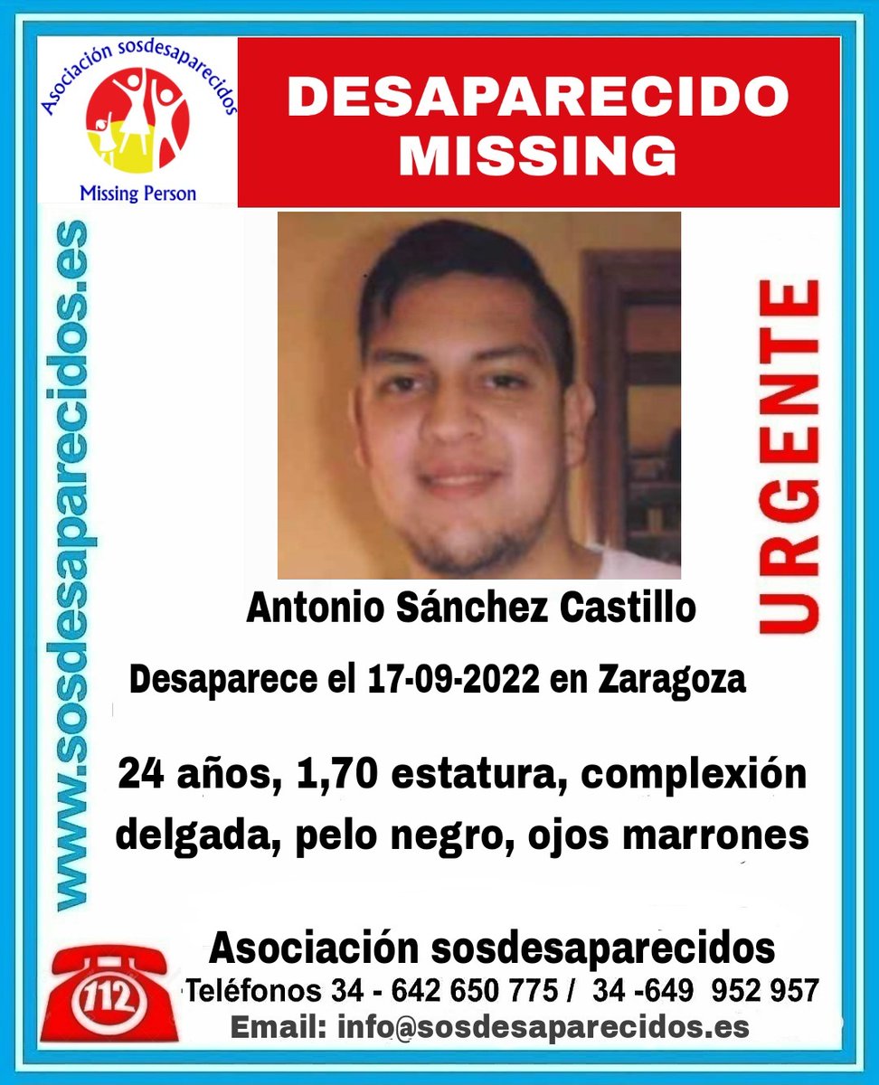 sosdesaparecido's tweet photo. 🆘 DESAPARECIDO
#desaparecido #sosdesaparecidos #Missing #España #Zaragoza https://t.co/qeh6KqhvTL