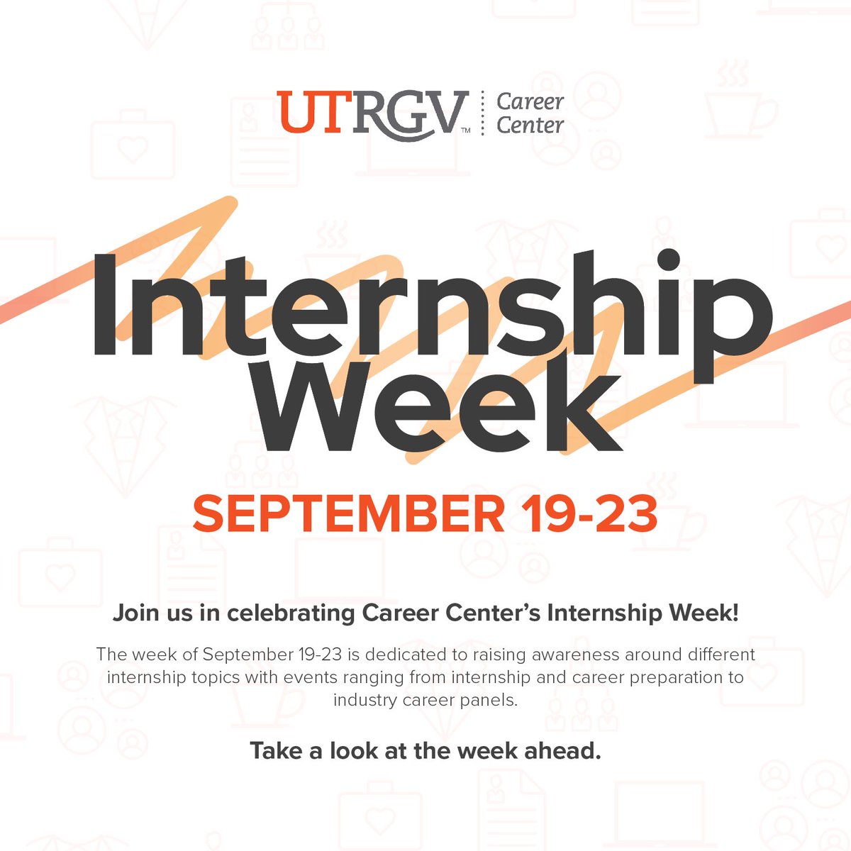 engagedUTRGV's tweet photo. Intership week is underway! Multiple events will take place throughout the week. All students are welcome and encouraged to attend. For more info visit https://t.co/Zi102kn5of https://t.co/UD3ehoL4zb