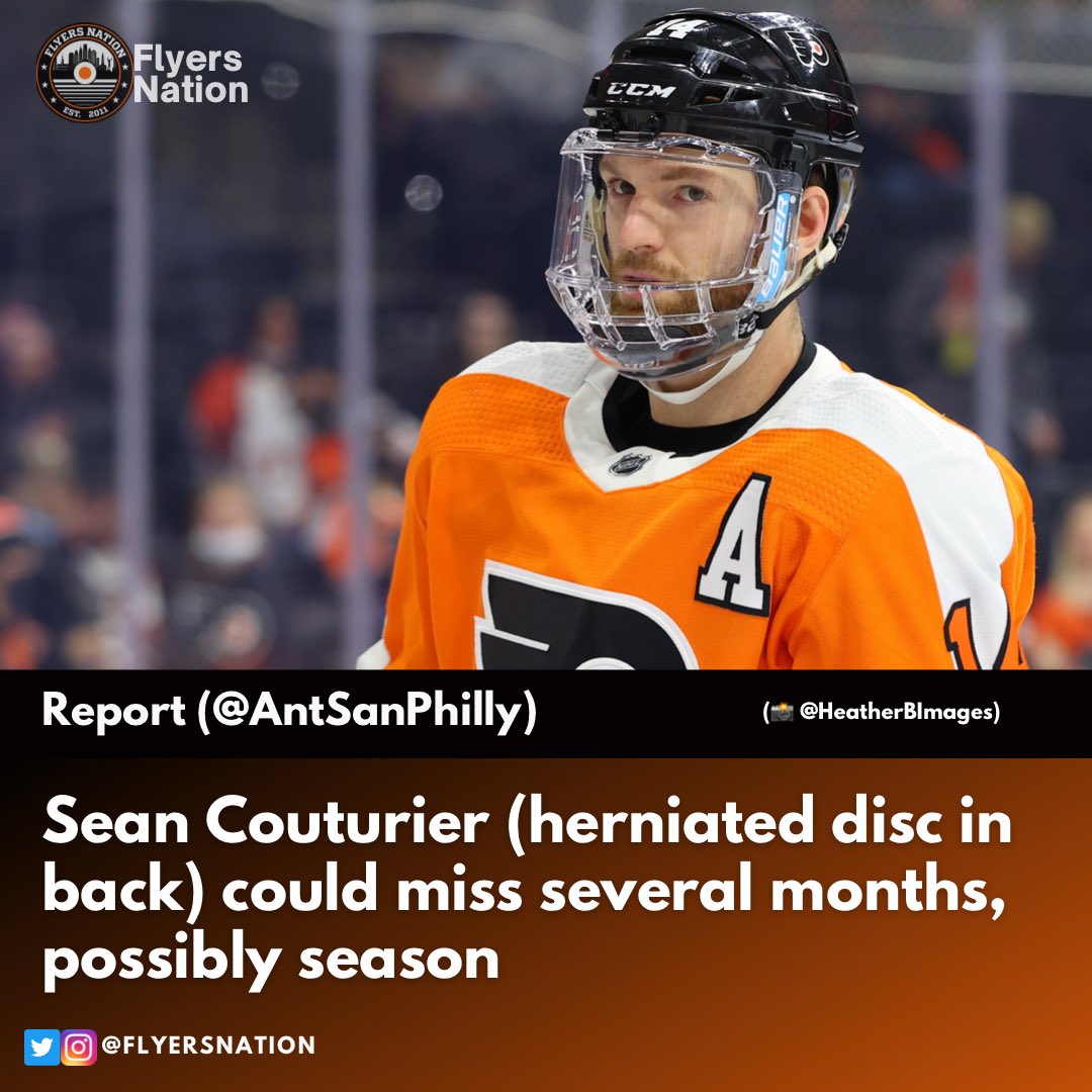 How long is Couturier (Philadelphia Flyers) out for herniated disc?