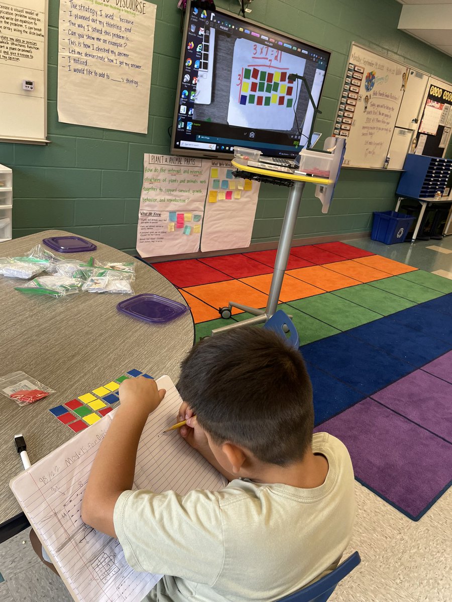barrcaveclass's tweet photo. I can use math tiles to create an array that represents a multiplication equation. Then, I can break the array apart and use the distributive property of multiplication to represent the arrays as an equivalent equation. #bridges #multiplicativethinking #johnsonpride https://t.co/z5Lj1L58FE