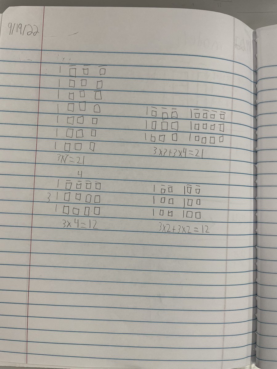 barrcaveclass's tweet photo. I can use math tiles to create an array that represents a multiplication equation. Then, I can break the array apart and use the distributive property of multiplication to represent the arrays as an equivalent equation. #bridges #multiplicativethinking #johnsonpride https://t.co/z5Lj1L58FE