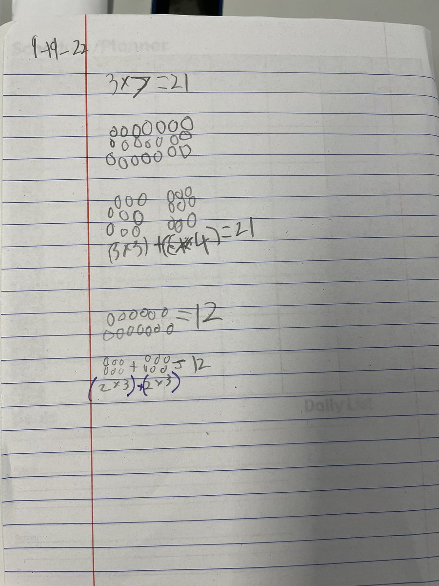 barrcaveclass's tweet photo. I can use math tiles to create an array that represents a multiplication equation. Then, I can break the array apart and use the distributive property of multiplication to represent the arrays as an equivalent equation. #bridges #multiplicativethinking #johnsonpride https://t.co/z5Lj1L58FE