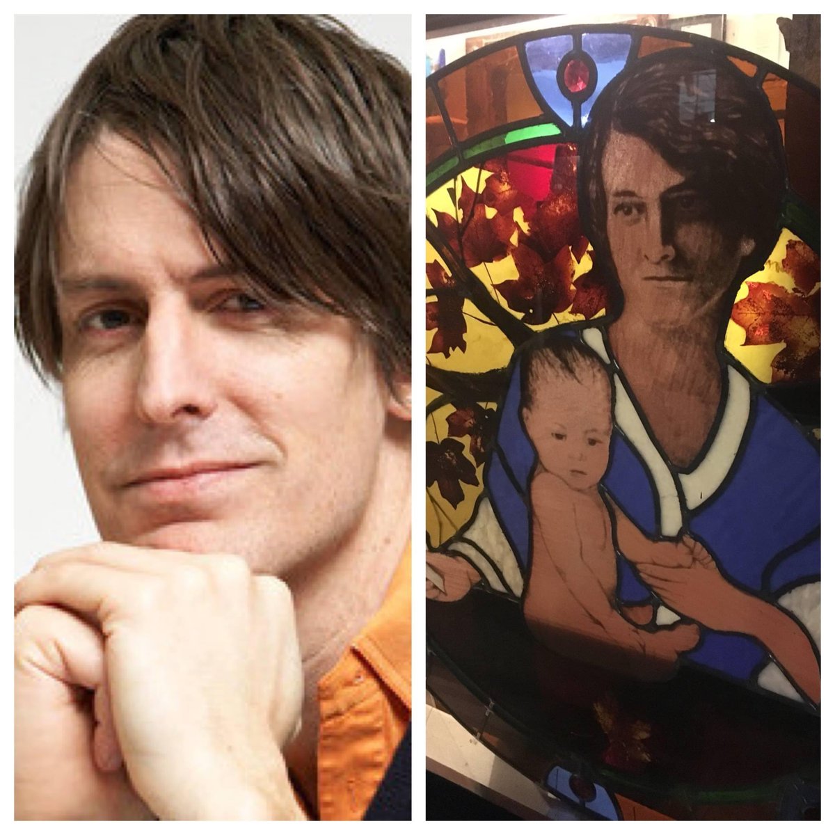 Some people find Jesus in wood paneling, I find <a href="/pavement_band/">PAVEMENT</a>’s Stephen Malkmus <a href="/dronecoma/">Stephen malkmus</a> in a stained glass art while walking in my St. Louis neighborhood. I plan on asking the art tonight to add Loretta’s Scars to the setlist in Kansas City.