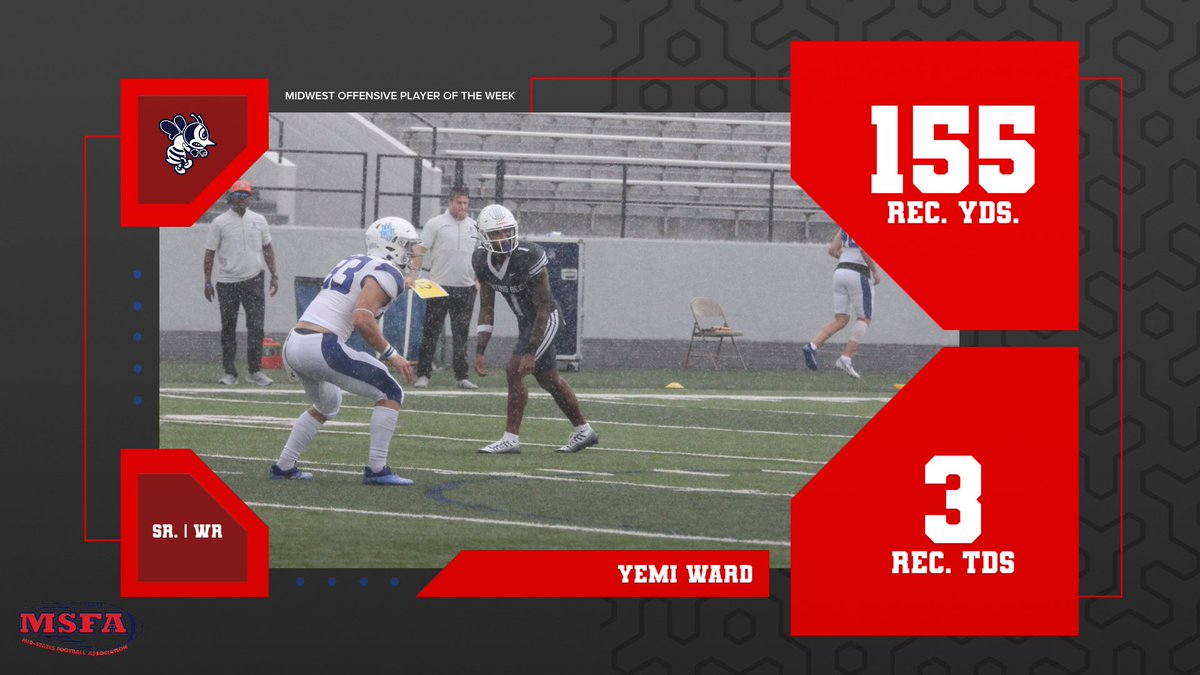 MidStatesFB's tweet photo. Congrats to our Week 4 Midwest League Players of the Week!

🏆 @SAUBEES WR Yemi Ward
🏆 @RooseveltLakers DB Carlos Conley
🏆 @MBUAthletics K Jonah Cox

📰: https://t.co/mKMEWpa6pt https://t.co/3h1WGRbvID