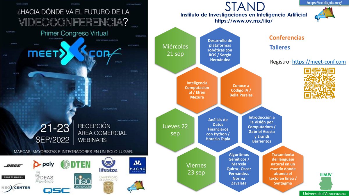 🤖📣<a href="/codigo_ia/">Código IA</a> y <a href="/iiia_uv/">IIIA_UV</a>  estamos trabajando durísimo para ofrecerles talleres y conferencias gratuitas en esta expo virtual.
🤓Se tienen que registrar aquí: meet-conf.com