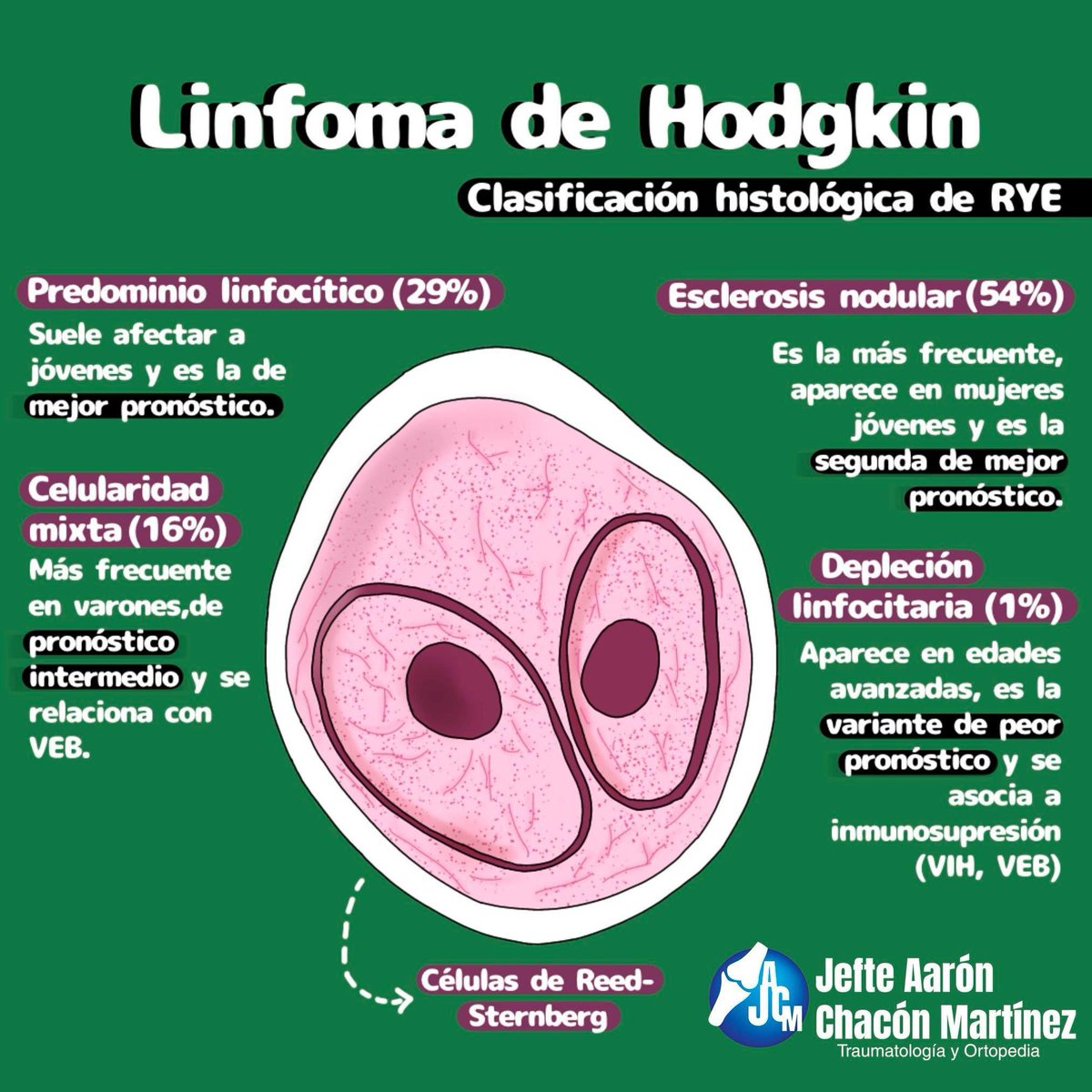 Med4Dummiess_'s tweet photo. LO ÚNICO QUE NECESITAS SABER DE LA CLASIFICACIÓN DE LINFOMA

🔰 Hodkin (Solo deriva de células B)
      - Se divide en clásico (MÁS FRECUENTE ESCLEROSIS NODULAR) y en nodular de predominó linfocitoco 10%
🔰 No Hodkin (MÁS COMÚN)
     - Difuso de células B más común en el adulto https://t.co/9vU9BaTfjf