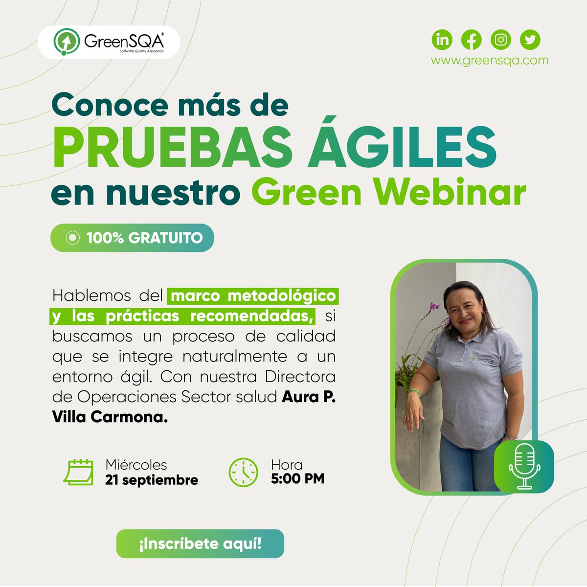 Iniciamos el conteo regresivo, para nuestro Green Webinar ¡No te lo pierdas!

Aquí puedes inscribirte y participar de este espacio de conocimiento: bit.ly/3xn8J5T

#agile #testing