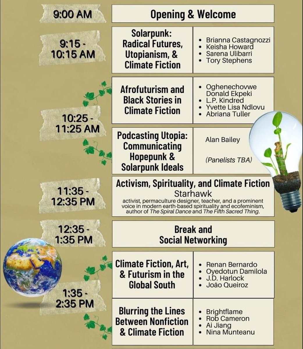 press_android's tweet photo. The schedule is out for the first annual Utopia Awards &amp; Climate Fiction Conference! October 1st is right around the corner. More information on workshops, registration, etc is available at https://t.co/Tpyh5CY2W3

#CliFiCon22 #CliFi #WritingCommunity #scifi #DemandUtopia https://t.co/pucqo3gri6