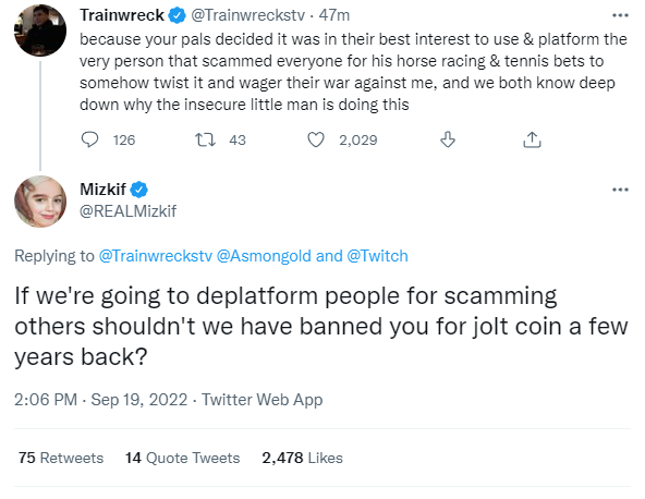 JakeSucky's tweet photo. Trainwreck vs. Mizkif has quickly turned into some very serious allegations

Wtf is going on https://t.co/F790f5tbJs