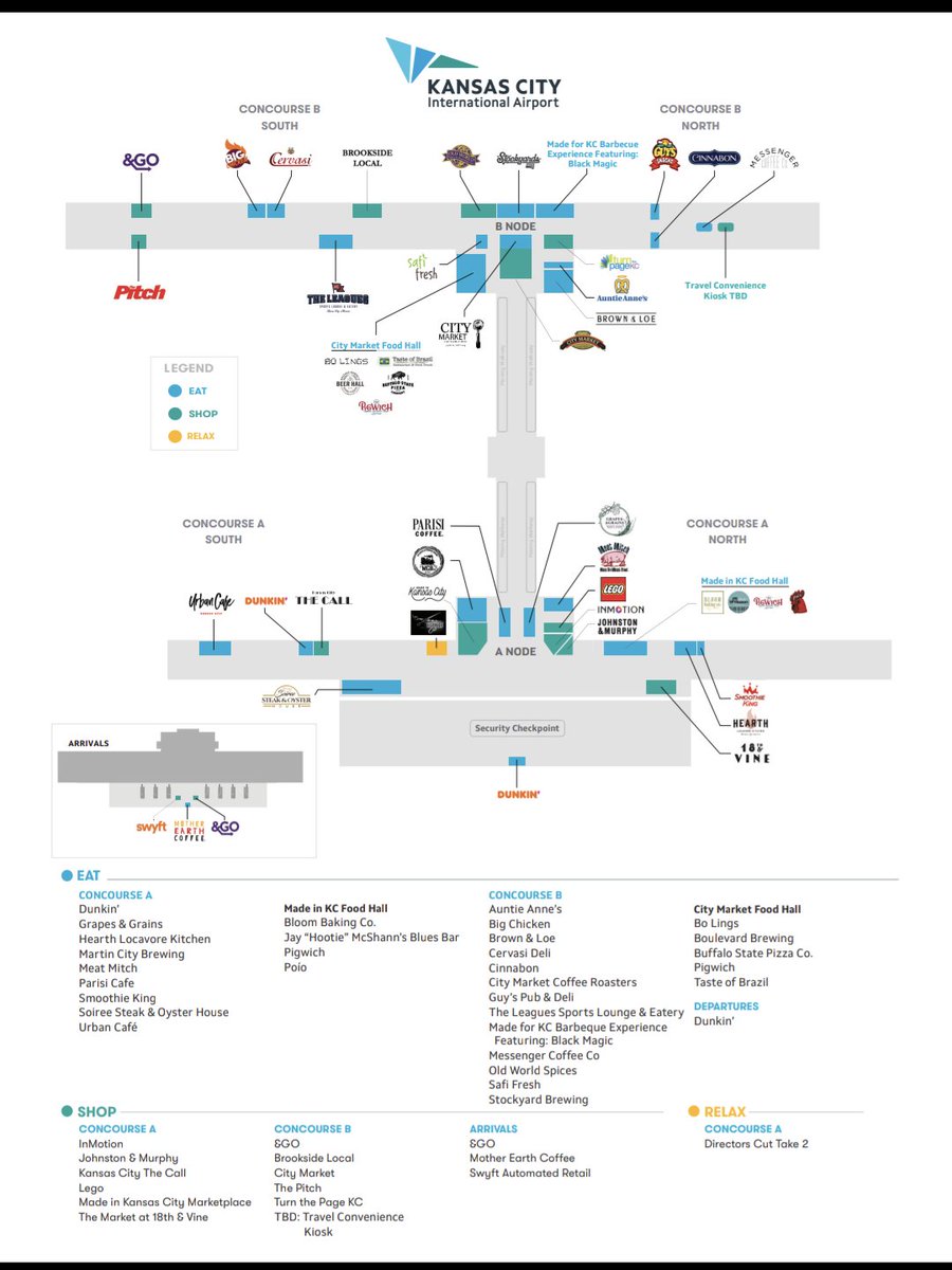 NicholasVlasin's tweet photo. Concessions map for the new @KCIAirport 

Look at all that LOCAL 😎 https://t.co/0L2IvM3rHG