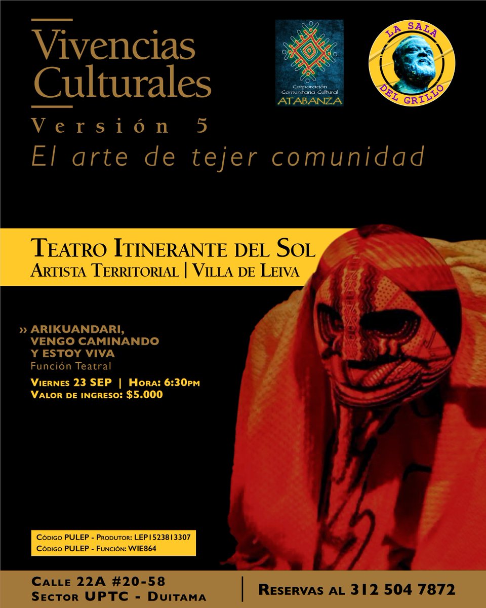 SomosAtabanza's tweet photo. 𝙐𝙣𝙖 𝙖𝙡𝙚𝙜𝙧𝙞́𝙖 𝙥𝙧𝙤𝙛𝙪𝙣𝙙𝙖 𝙣𝙤𝙨 𝙞𝙣𝙫𝙖𝙙𝙚 Llega la visita de la Muestra 𝐁𝐄𝐀𝐓𝐑𝐈𝐙 𝐂𝐀𝐌𝐀𝐑𝐆𝐎 y su 𝐓𝐄𝐀𝐓𝐑𝐎 𝐈𝐓𝐈𝐍𝐄𝐑𝐀𝐍𝐓𝐄 𝐃𝐄𝐋 𝐒𝐎𝐋
𝑽𝑰𝑽𝑬𝑵𝑪𝑰𝑨𝑺 𝑪𝑼𝑳𝑻𝑼𝑹𝑨𝑳𝑬𝑺 / 𝑽𝒆𝒓𝒔𝒊𝒐́𝒏 𝟓... 𝐓𝐈𝐄𝐍𝐄𝐒 𝐐𝐔𝐄 𝐕𝐈𝐕𝐈𝐑𝐋𝐎 https://t.co/Fu8BAfXnT4
