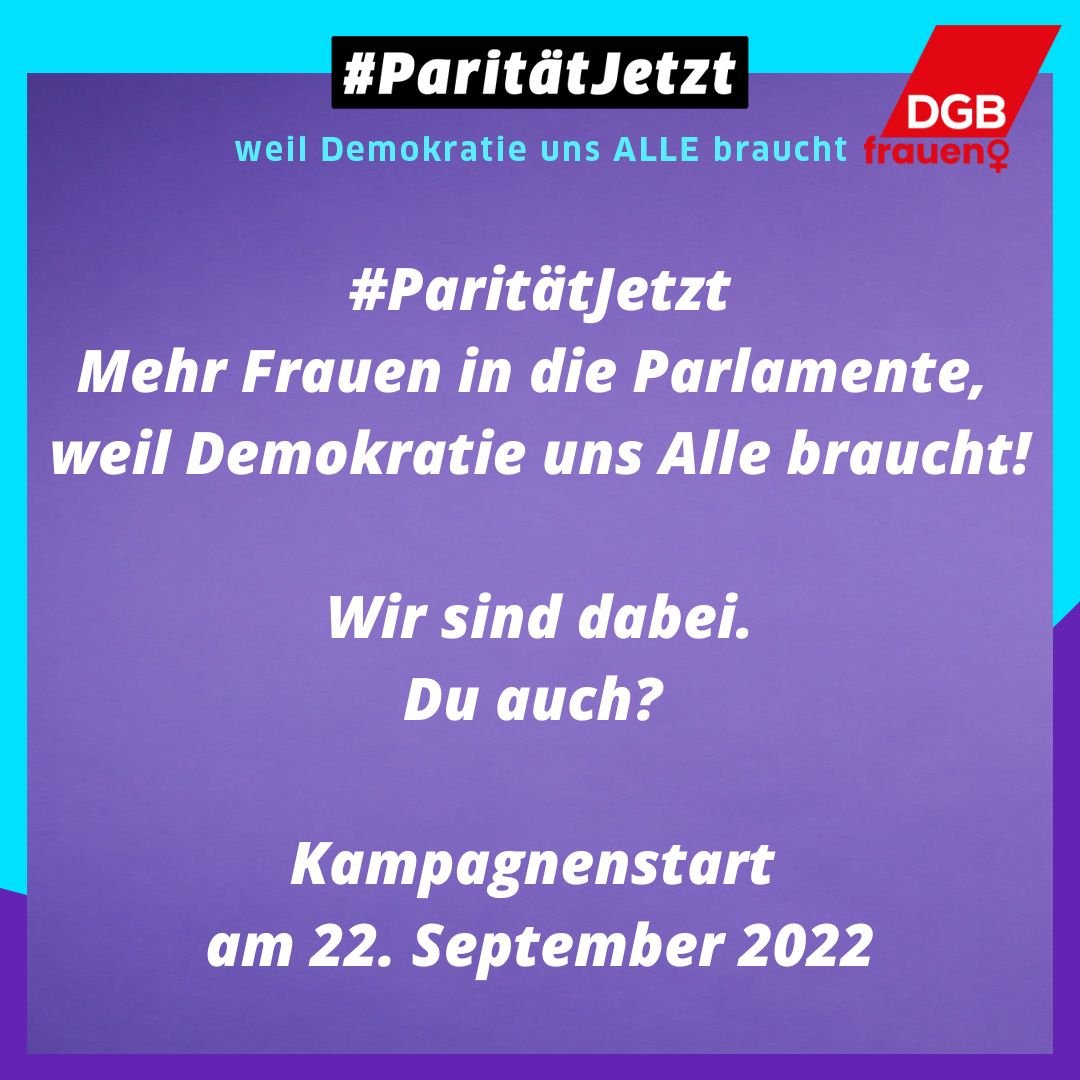 Nach über 100 Jahren Frauenwahlrecht ist nur jedes 3. Parlamentsmitglied eine Frau. Die anstehende #Wahlrechtsreform sollte als Chance für eine 50/50 Repräsentanz von Frauen genutzt werden! Wie? Mehr am 22.9. um 13 Uhr via Livestream über youtu.be/A4FIJzFQxQE #ParitätJetzt