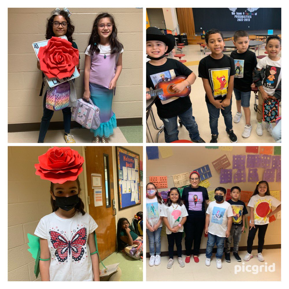 guevarasonia02's tweet photo. Our @BonnerElemHISD Tigers celebrated Day 3 of #HispanicHeritageMonth2022 dressing up as their favorite lotería characters. Way to show off your creativity Tigers! #HISDHHM @HoustonISD @ESO3_HISD https://t.co/swerxw4zUJ
