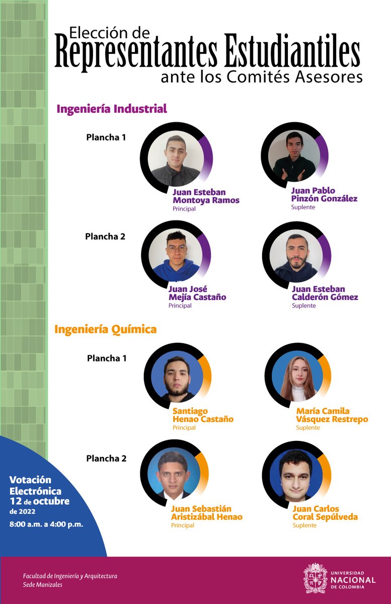 #EstudianteUNALManizales  #SomosUNAL #UNAL #SedeManizales #ComunidadUNAL
Te invitamos a conocer los candidatos y el cronograma para la Convocatoria de Elección de Representantes Estudiantiles ante los Comités Asesores de pregrado y posgrado de la FIA: acortar.link/VcVPpU