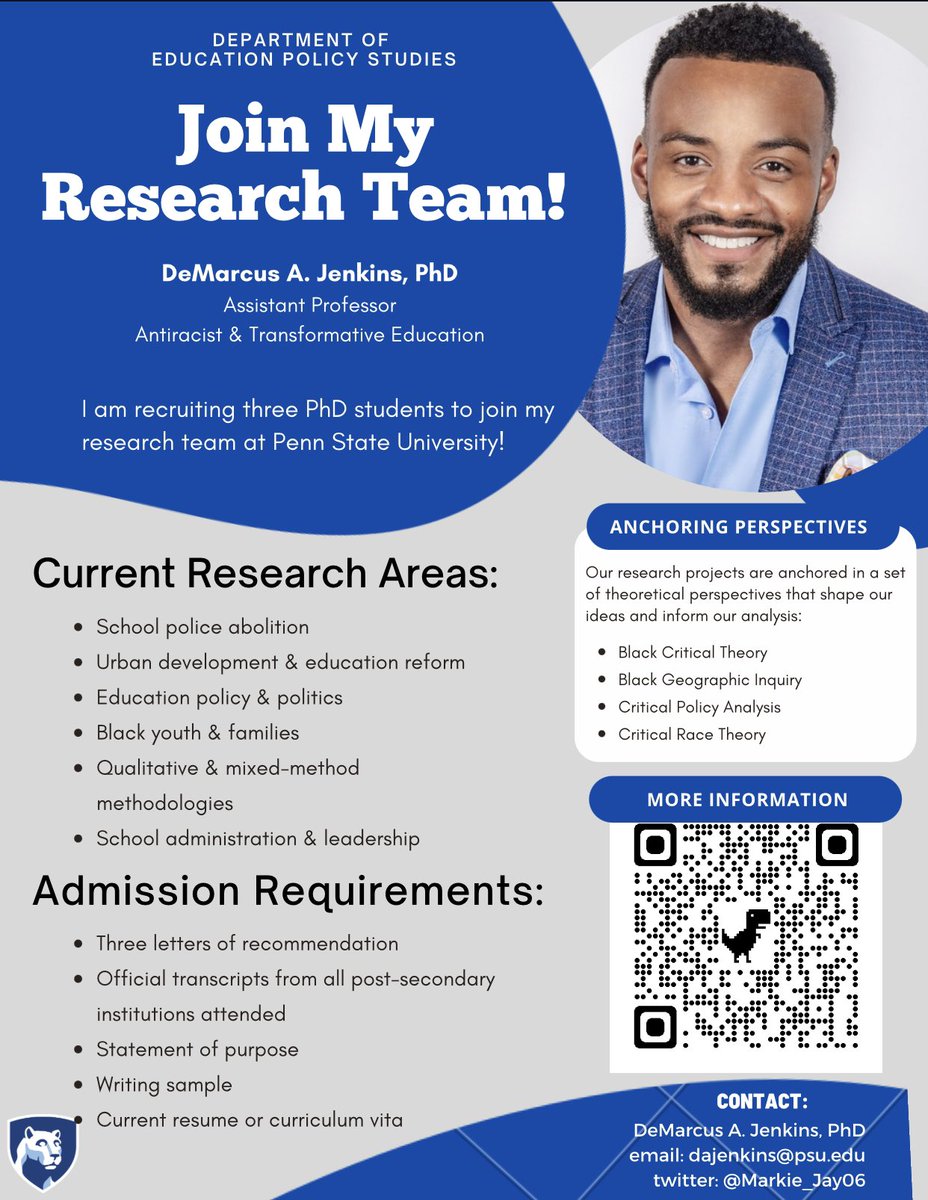 I am recruiting PhD students for Fall 2023 ‼️Are you interested in Black education &amp; policy? Do you want to learn more about how antiblackness structures education? Are you ready for doctoral studies? Come and join my research team! Contact me for more details. 
#edchat #edpolicy