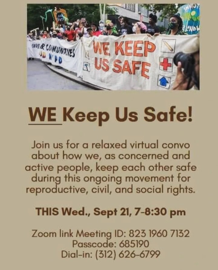 Who keeps us safe?? 
WE KEEP US SAFE!! 
Tune in for this community convo abt issues of safety &amp; community-building in #NWI as we continue to fight for our rights in many different ways. 

Wed., 9/21, 7-8:30pm CST
bit.ly/WeKeepUsSafe-Z…

**Hosted by NWI AntiSexist Action &amp; others