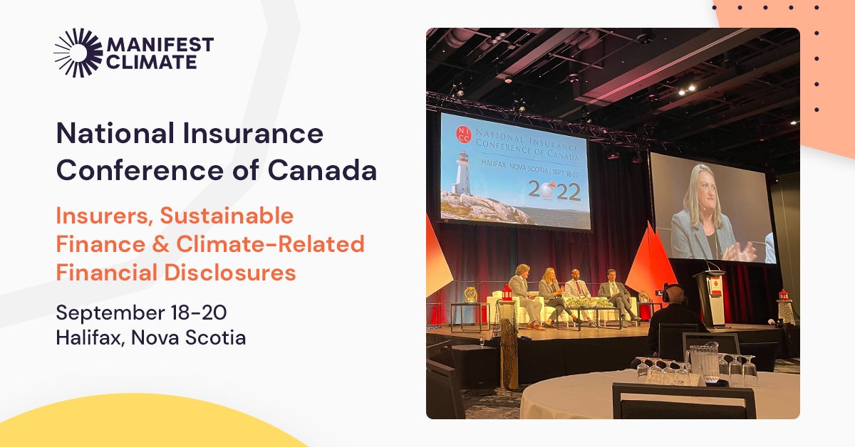 ManifestClimate's tweet photo. Today, @lzizzo spoke on a panel at @NICC_Canada  discussing “Insurers, Sustainable Finance and Climate-Related Financial Disclosures” Thank you to everyone who attended! Our team looks forward to networking throughout the event. #NICC2022 #Sustainability #insurance #ClimateChange https://t.co/IkCIc9yWWc