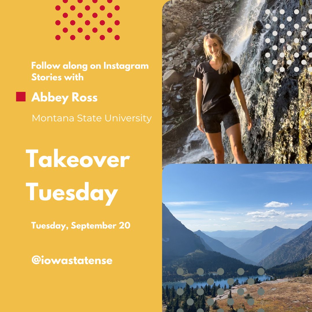 IowaStateNSE's tweet photo. It's time for a #TakeoverTuesday! Abbey at Montana State University is letting us into her day in the mountains of Montana over on Instagram (@iowastatense). From class, transportation, housing, and more, step into a day in the life. Questions? She's got you! #MyNSEAdventure https://t.co/rbcpB0fRwf