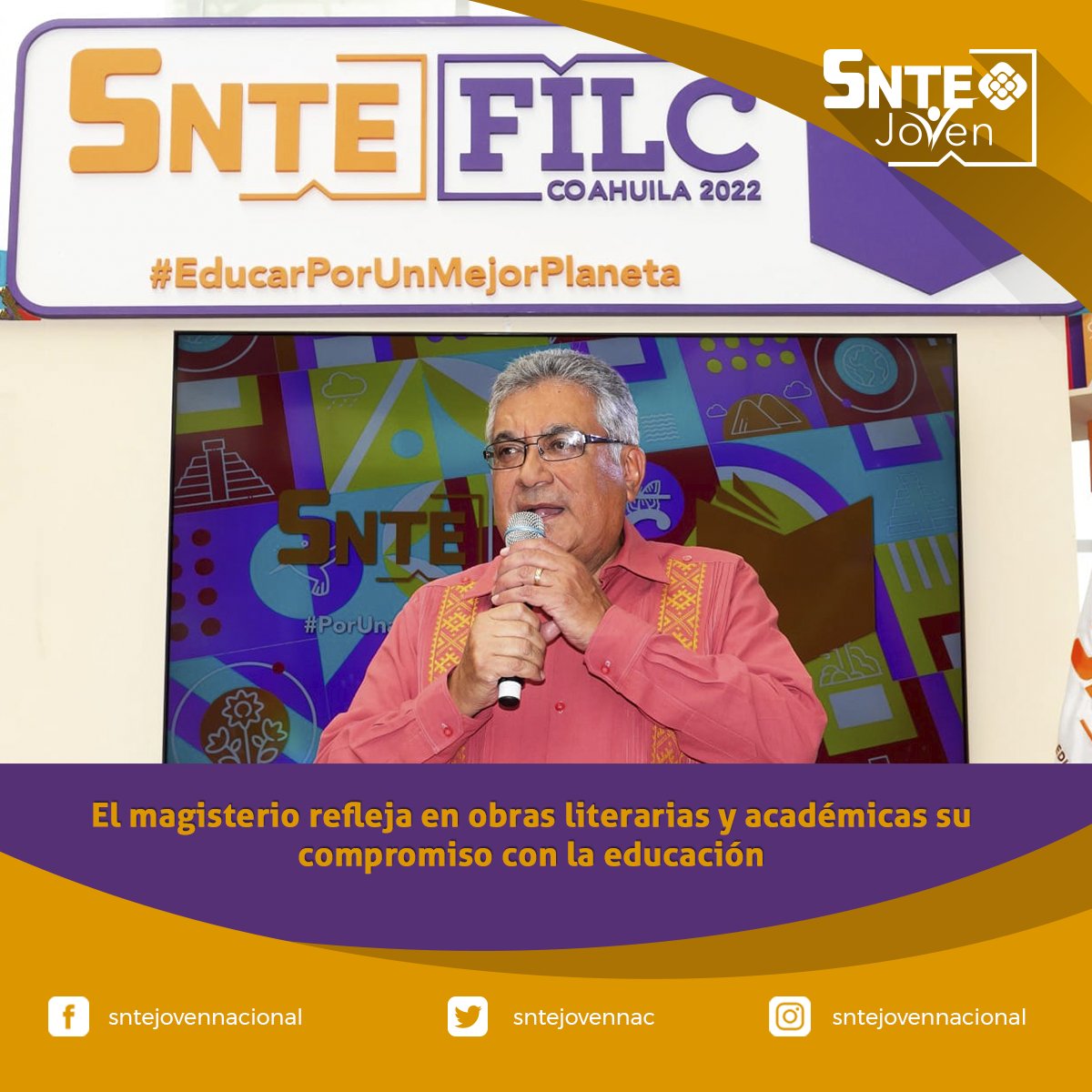 sntejovennac's tweet photo. #SnteFIL 📝
🔴 Mtro. Alfonso Cepeda Salas 👉Llama #SNTE 📚 a docentes escritores a compartir saberes bajo sello editorial @SNTE_FEM 🖋️ que respalda proyectos 🔴 Sus obras reflejan el talento de maestras y maestros, dice al visitar stand del magisterio en la #FILCoahuila2022 📔 https://t.co/Se92cfw2nY