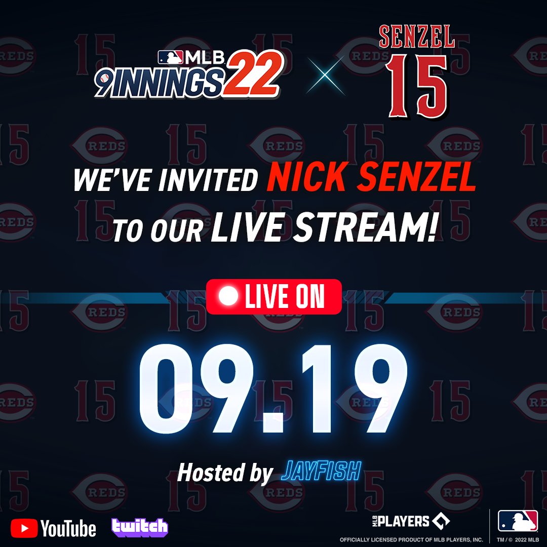 mlb9i's tweet photo. Hey Everyone,
MLB 9 Innings X Nick Senzel is 🔴NOW LIVE @ 4 PM PT | 7 PM ET!
📢 Nick Senzel is joining our stream today!
Watch our live stream & get rewards 👇
🎉Team Selective Pack x1
YouTube 👉https://t.co/Brg9SXIZHQ
#mlb9i #jayfish #Cincinnati #Reds #NickSenzel https://t.co/6xvseLMMdL