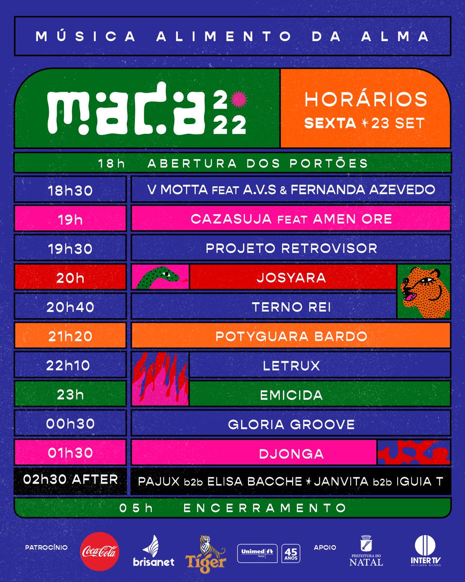 festivalmada's tweet photo. Galera, atenção nos horários! 🔥
#FestivalMada22 https://t.co/QLEbFodlNA