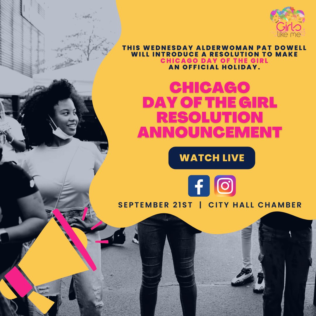 GirlsLikeMeProj's tweet image. Hello GLMPI Girls and Supporters! This Wednesday, Alderwoman Pat Dowell will introduce a resolution to make Chicago Day of the Girl an official holiday recognized by the city. 

#GLMPI @girlslikemeproject #cityhall #chicagodayofthegirl