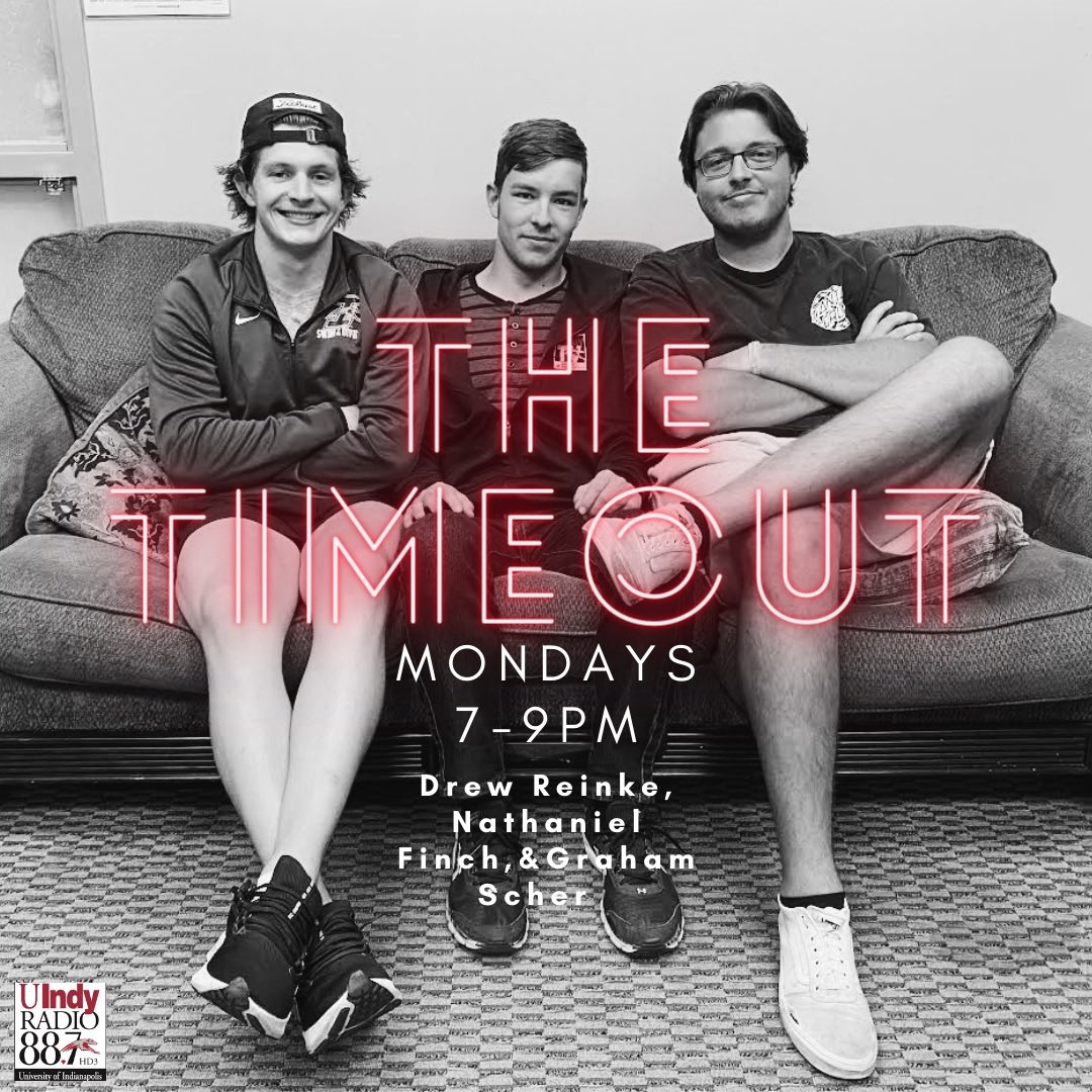 UIndyRadio's tweet photo. Looking to satisfy your hunger for sports talk? Tune in TONIGHT at 7PM as Drew, Nathaniel, and Graham break down all of the NFL action from the weekend, preview Monday Night Football, Hounds Football, & D1 College Football. #TheTimeout https://t.co/dRVMh7UZAO