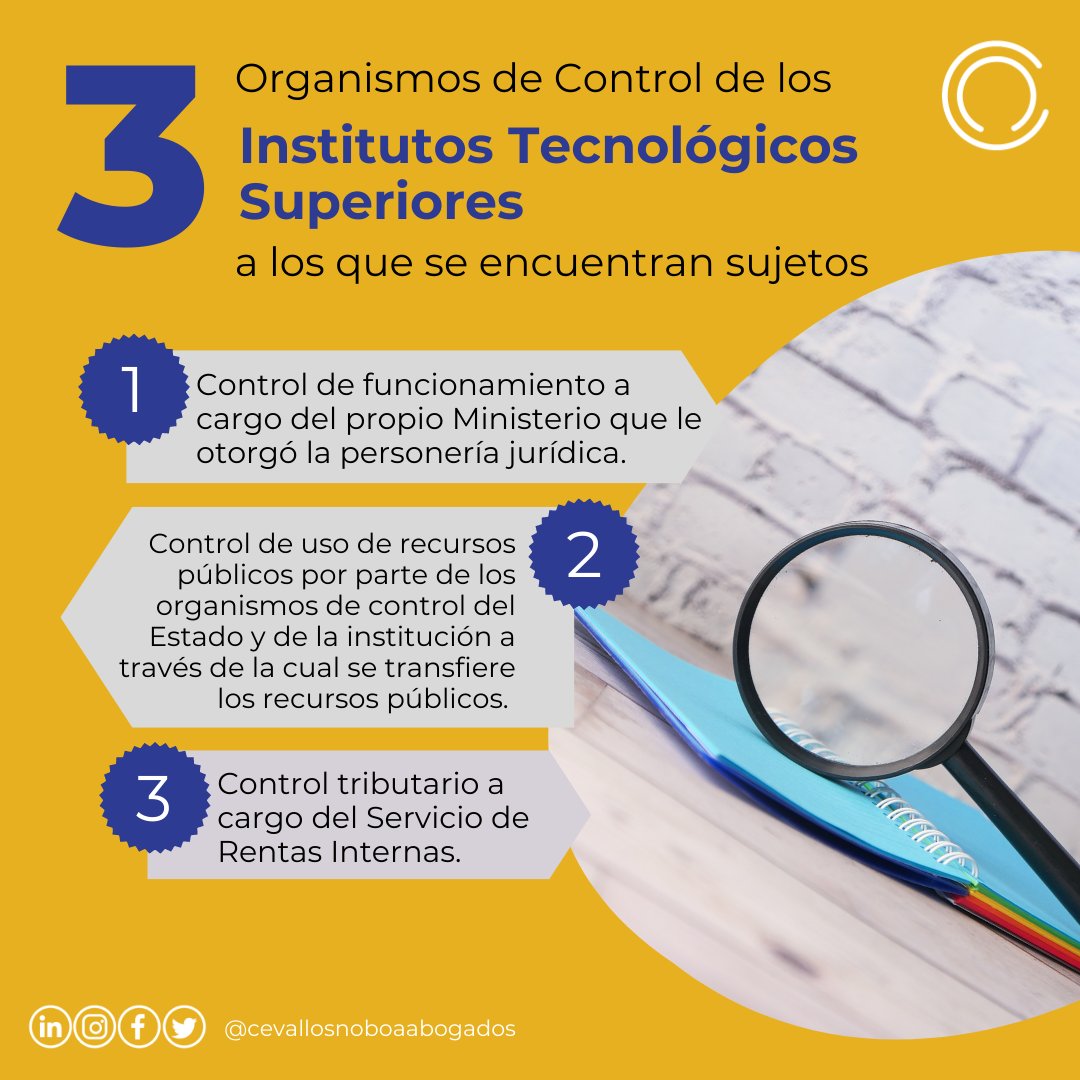 CEVALLOSNOBOA's tweet photo. [#DiligenciaTributaria]
Cuáles son los organismos de control de los Institutos Tecnológicos Superiores? y qué controlan? La diligencia tributaria aporta significativamente al desempeño del  #ITS. Asesórese adecuadamente y consúltenos.
#Impuestos #EntidadesSinFinesDeLucro #SRI https://t.co/oJ355j2YQk