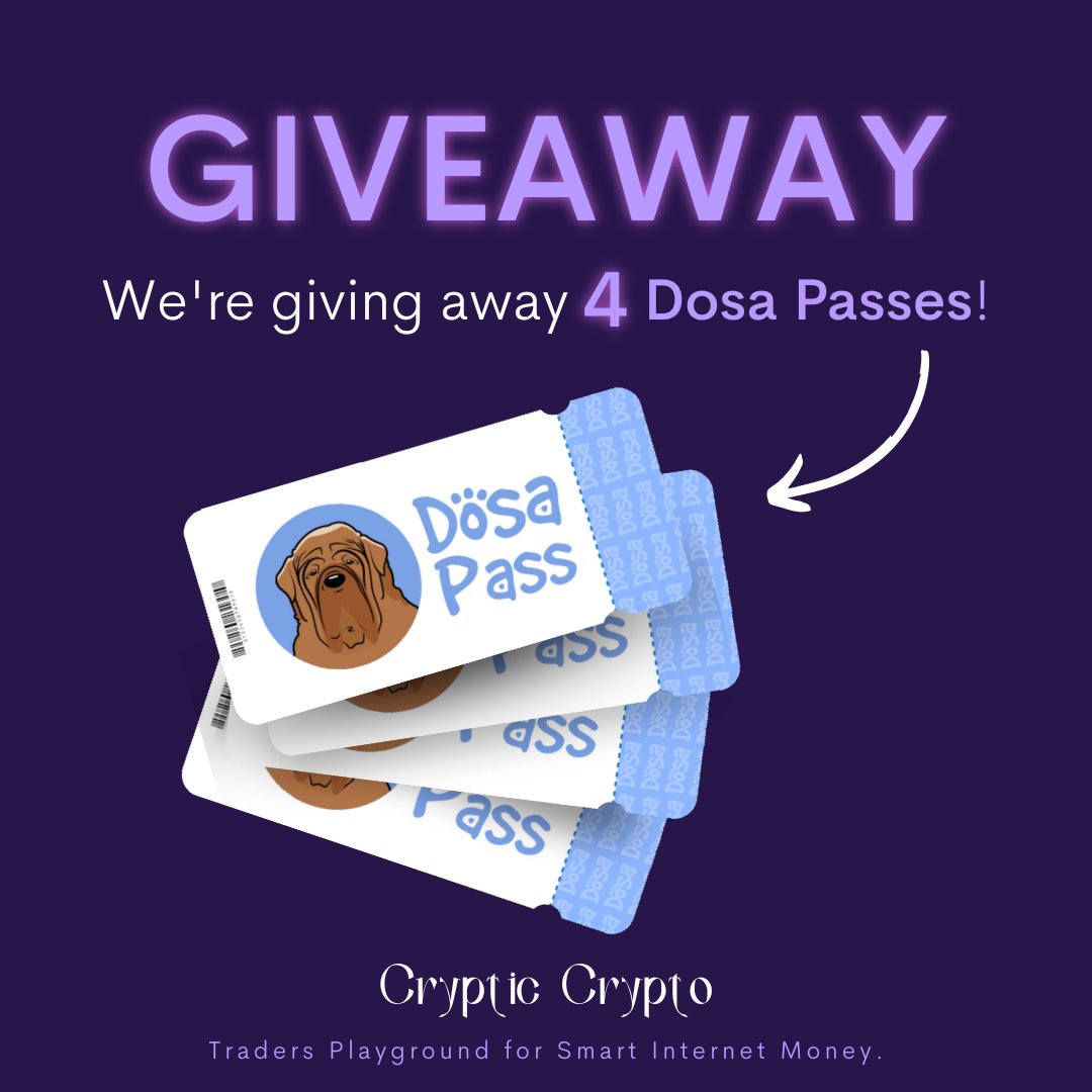 Bullish on @Dosa_Coin? Here's your chance at your own #Dosa Pass! All you need to do is
- Follow <a href="/0xCrypticCrypto/">Cryptic Crypto</a> and @Dosa_Coin 
- Tag 2 friends below✌️
- Like &amp; Retweet

Good luck sers and serettes!🍀