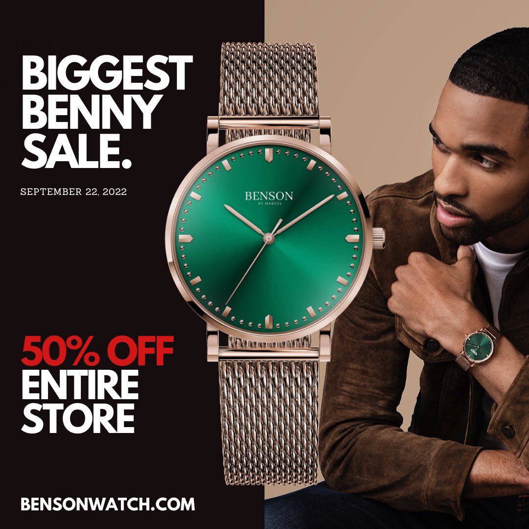 BensonWatch's tweet photo. Be there. This Thursday September 22, 2022 the biggest and best sale online! Our BIGGEST BENNY SALE. 

Savings start at midnight! https://t.co/MVrecAtVeY