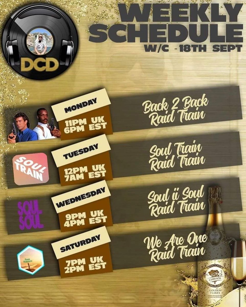 BabyGirlRayRay's tweet photo. π check out this week schedule for @david_c_dennis
Mon- #Back2Back #RaidTrain
Tues- #SoulTrain raid train curated by @djvolatile_
Wed- #SoulIISoul raid train curated @IAmDJDrake
Sat- #WeAreOne raid train curated by #beautie4u
#SwitchToTwitch #Twitch #TeamDCD #DavidCDennis https://t.co/uNGIeXJa0p