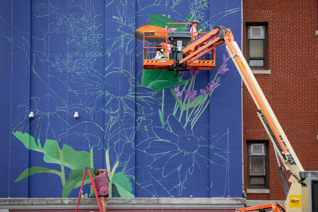 JerseyCity's tweet photo. Louise Jones @0uizi a Detroit based painter created a large-scale mural in the courtyard of PS #30, 171 Seaview Ave. in Greenville. The #JCMAP worked with the school to bring the piece to life &amp; the students will have the honor of titling it!

#MuralMonday @JCArtCulture https://t.co/HJ9PfWJcvI