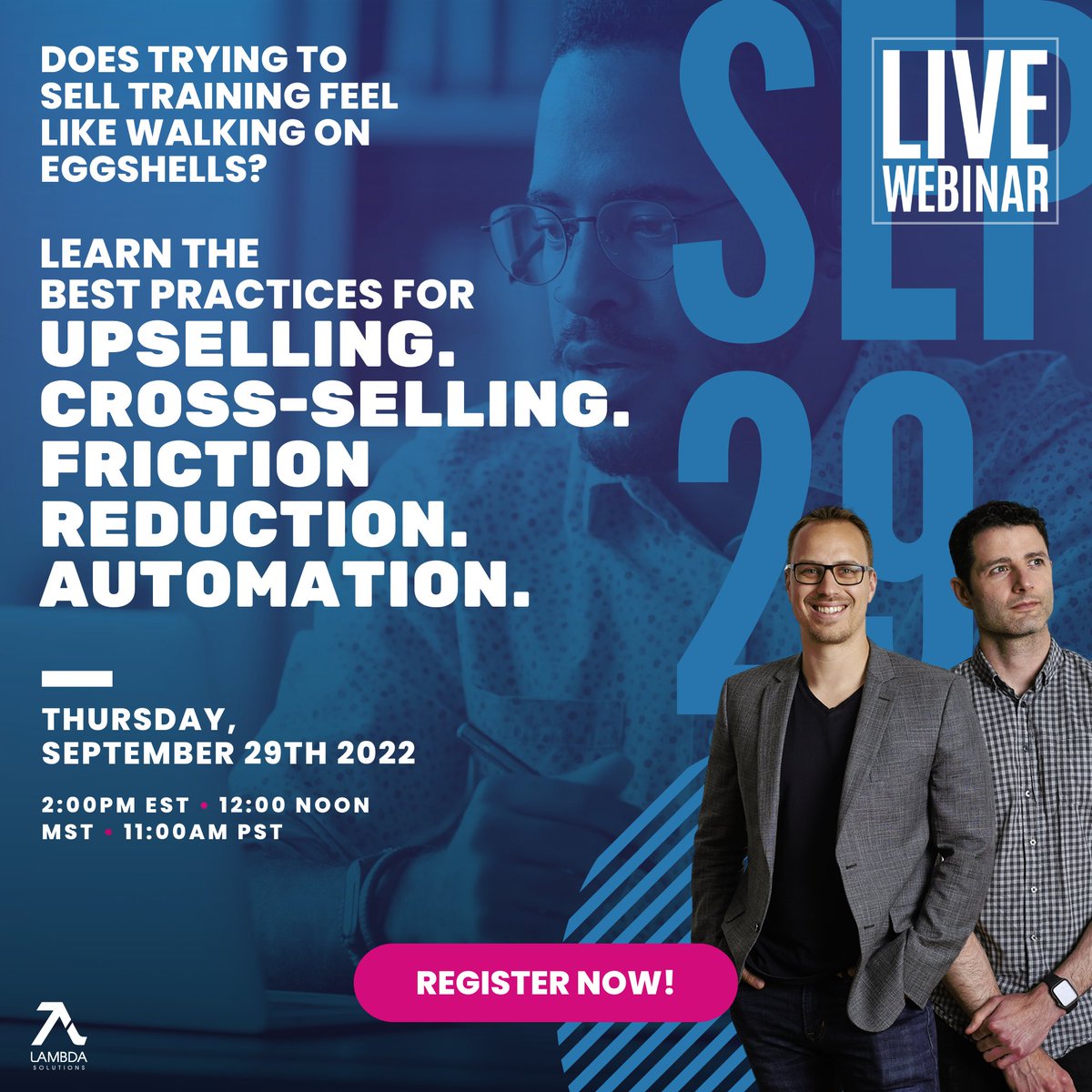 lambdasolutions's tweet image. Want your digital selling for your training business to feel like walking on a cloud? Put your feet up and click the link to sign up for the webinar and get bullet-proof tactics designed to grow your sales.
hubs.ly/Q01mGtZ30
#LiveWebinar #eCommerceTactics