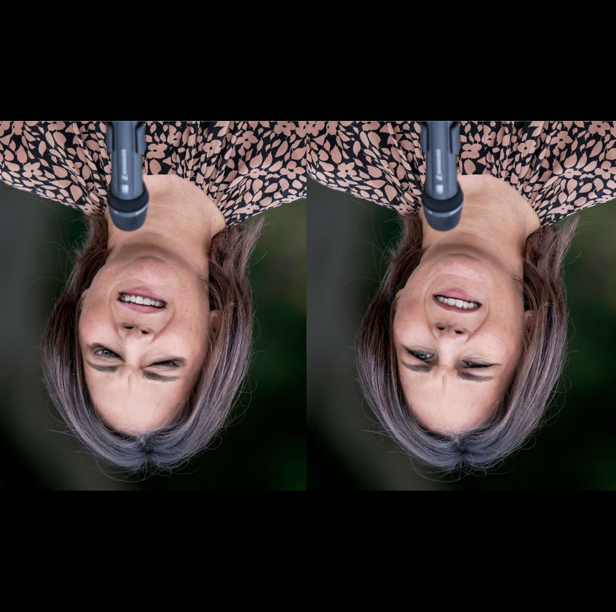 Optische Täuschung. Das Bild zeigt eine kompetente Politikerin in zweifacher Ausführung. Um 180 Grad gedreht wird der Effekt deutlich.