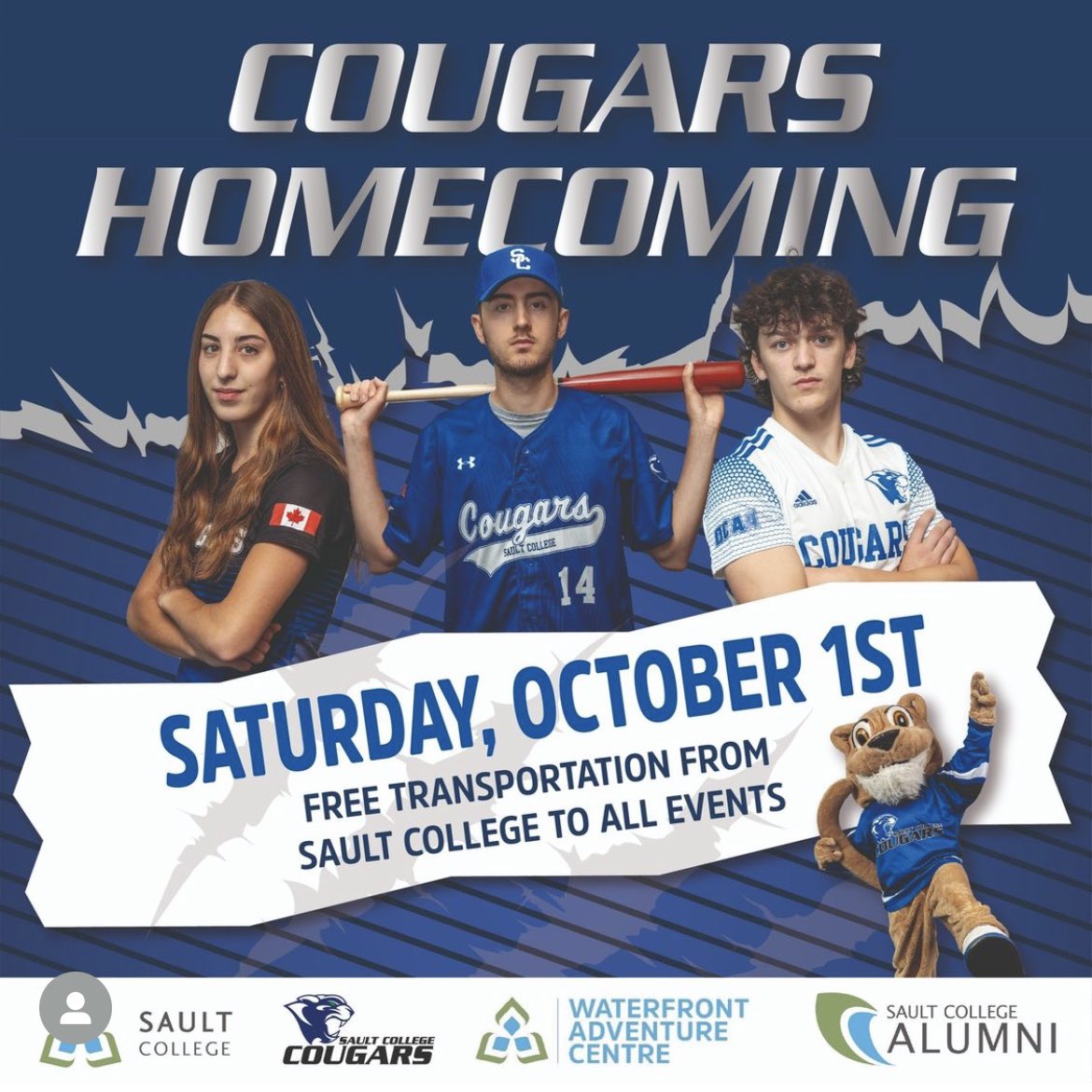 CougarsSault's tweet image. Mark your calendars! 🥁

🎉COUGARS HOMECOMING🎉 is Saturday, October 1st!

We've got a full day of events planned, including an @odenoslc tailgating party, @ssmwac fun run, and of course, varsity games!⚽⚾ BONUS- we're providing the transportation! 

More details coming soon👀