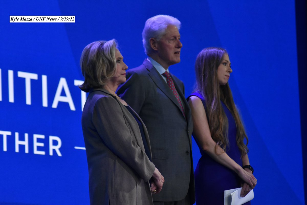 KyleMazzaWUNF's tweet image. Former President of the United States Bill Clinton, Chelsea Clinton and United States Secretary of State Hillary Clinton appear on stage at the Clinton Global Initiative 2022 Meeting in New York, New York on September 19, 2022 #CGI2022