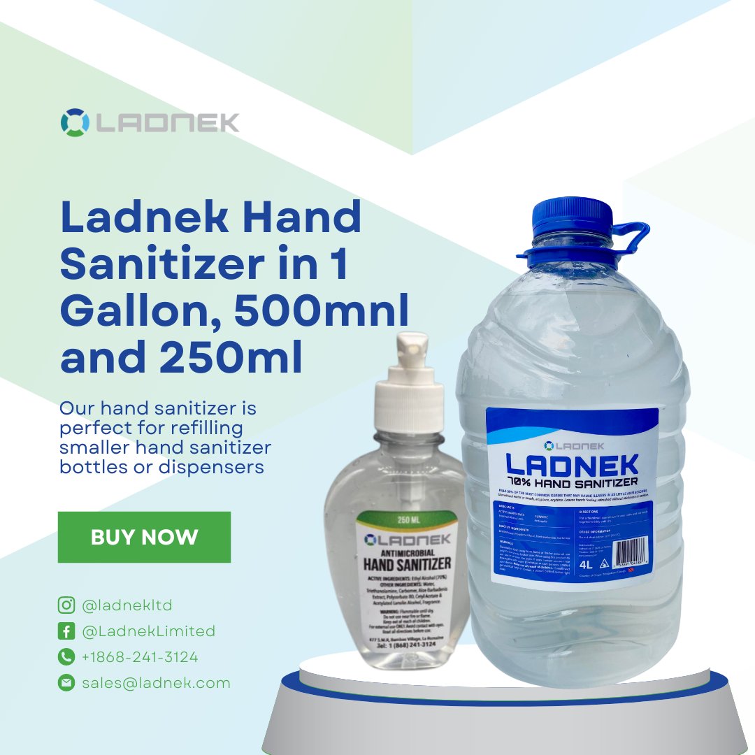 LADNEKLTD's tweet photo. Our hand sanitizer gel is quick-drying and kills 99.9% of all germs and bacteria. Like all hand sanitizer gels, it still has a minor runny and watery consistency, but primarily is held together by a fast-drying gel that has strong alcohol (70%) smell which quickly dissipates. https://t.co/Of3siVfnAP