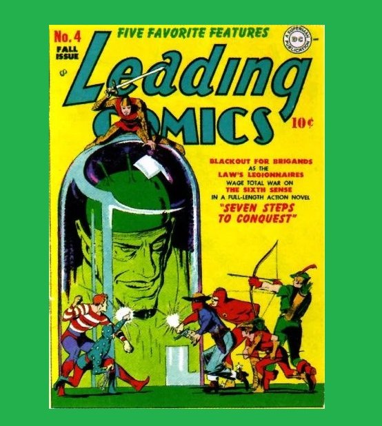 HeroesUnited_4's tweet photo. 80 years ago - #LeadingComics #4 (September 1942), the #SevenSoldiersOfVictory #SSoV - battle the "Sense-Master" seeking "Sixth-Sense" of mental telepathy for Crime! #CrimsonAvenger, #Wing, #GreenArrow, #Speedy, #StarSpangledKid, #Stripsey, #TheShiningKnight, #TheVigilante /1of5 https://t.co/PZF6PBEn4V