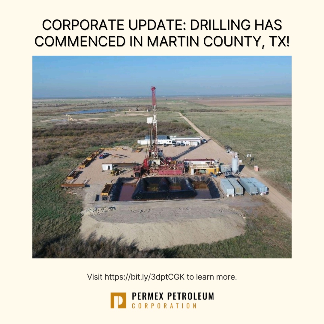 PermexPetroleum's tweet photo. We have officially commenced drilling in Martin County, TX!
Read more about this location at, https://t.co/SSs02zEAJU
-
#PermexPetroleum #DallasTX #Oil #OilCF https://t.co/48KXKXLBAb