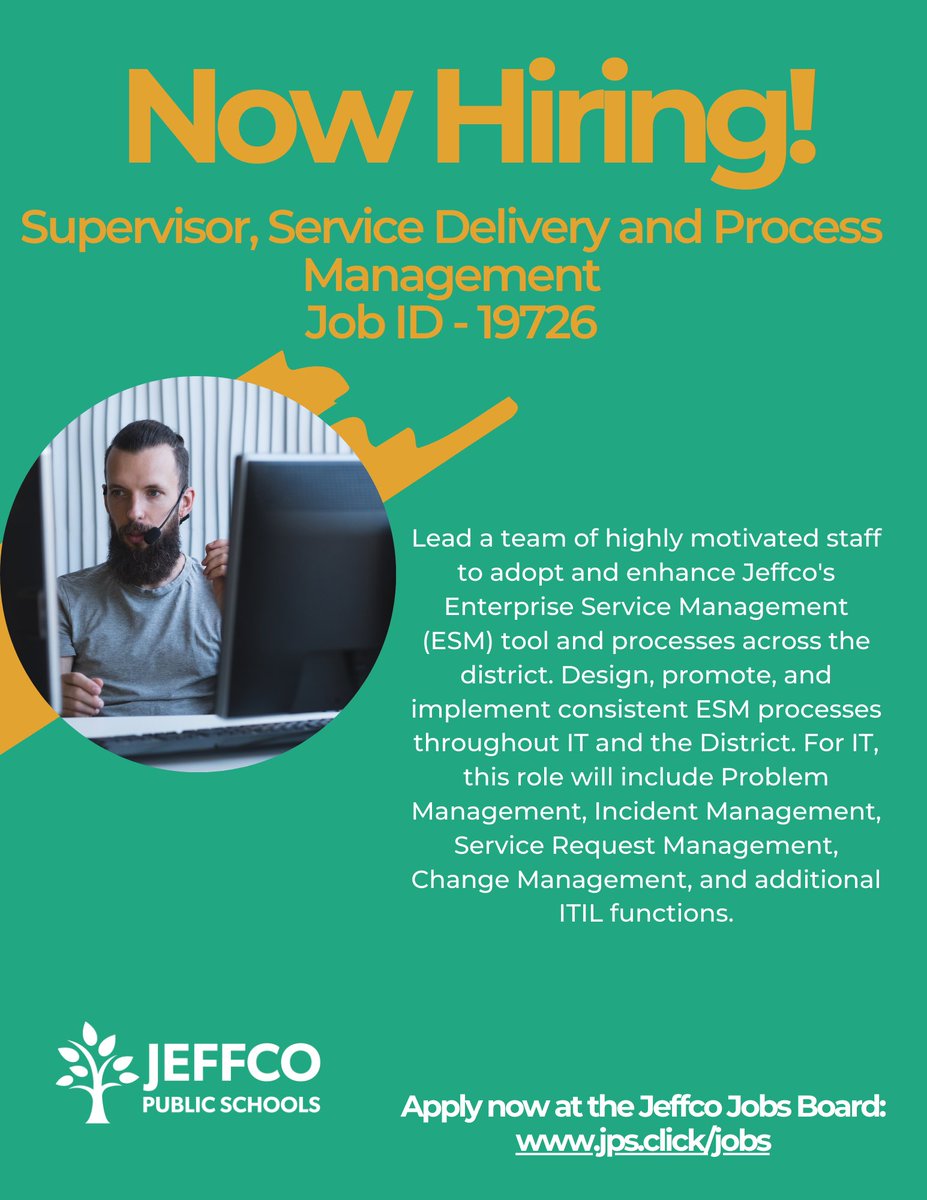 Are you passionate about designing, promoting and implementing Enterprise Service Management processes throughout systems? Apply now for our Supervisor, Service Delivery and Process Management!