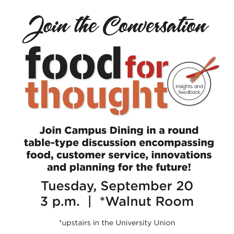 Join us tomorrow (Tuesday) at 3 p.m. in the Walnut Room (located upstairs in the University Union)! #makechanges #naucampusdining #foodforthought #youropinionmatters