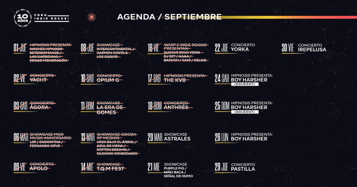 ForoIndierocks's tweet photo. ¡Música pa'l susto! 🎶 Échale un ojo a la cartelera de la semana y cáele al show que más te guste.
🎟️ Boletos/registro: https://t.co/1h4xikUta2 https://t.co/pLHY6g9gDg