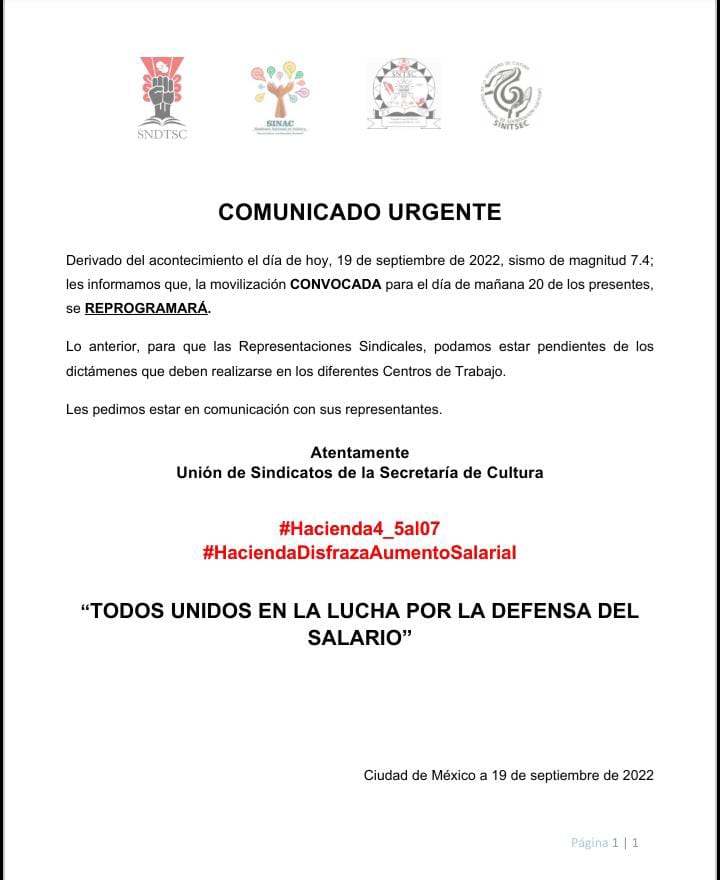 SinacCultura's tweet photo. 🚨 Comunicado Urgente!
#SinacContigo
#Temblor 
#ProteccionCivil https://t.co/uOYmwg40DT