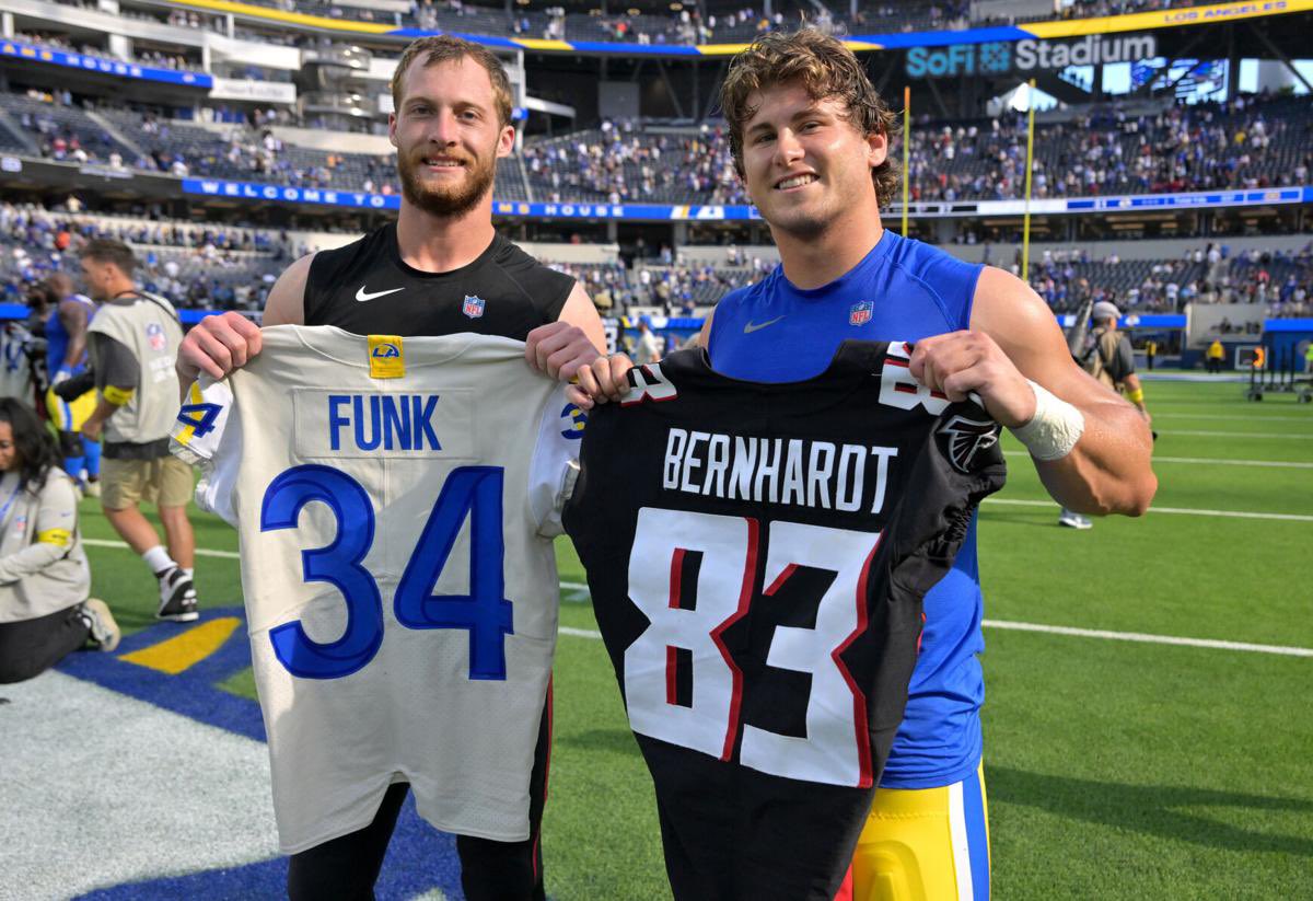 The odds of this photo happening are insane:

Bernhardt: one year of college football, never played receiver before the NFL, no combine invite, undrafted.

Funk: two-star recruit, two ACL surgeries, no combine invite, 7th round pick. 

Never give up on your dreams.