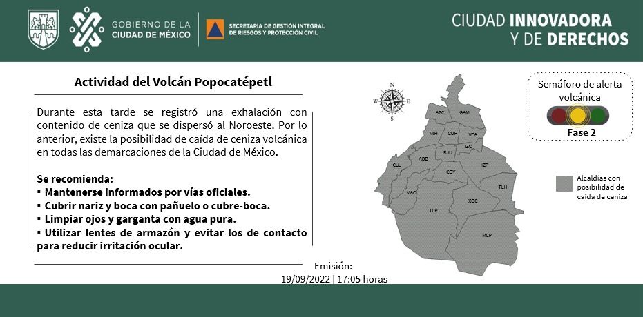 SGIRPC_CDMX's tweet image. Ante la reciente actividad del volcán Popocatépetl, se prevé caída de ceniza en todas las alcaldías de la Ciudad de México.

Toma tus precauciones.
#LaPrevenciónEsNuestraFuerza