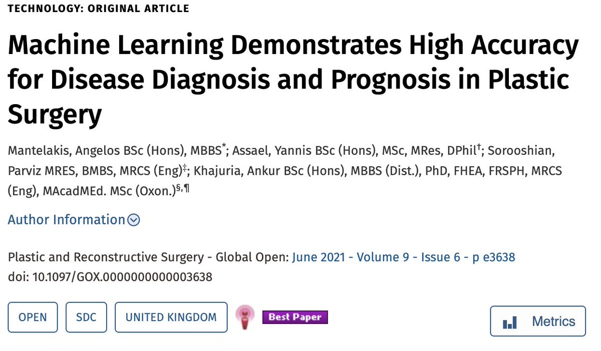 Angelo_Mant's tweet photo. Humbled to be on the PRS GO list for best paper awards in 2022 for our systematic review on the applications of machine learning in plastic and reconstructive surgery 🔥🥇

Full link: https://t.co/sPuPels4qd

@PRSGlobalOpen @prsjournal https://t.co/1cMjY9fYRe